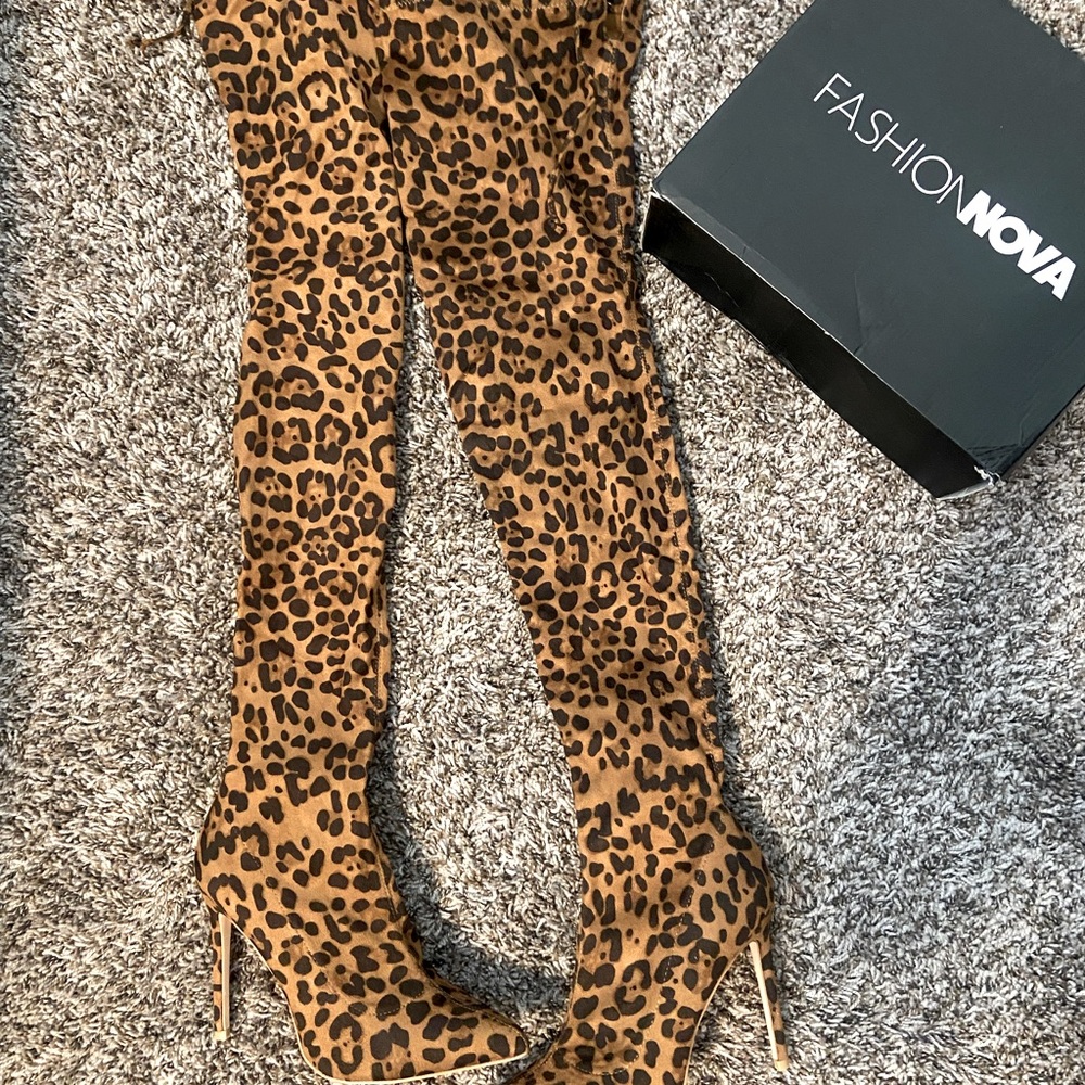 Fashion Nova leopard print thigh high boots size 10